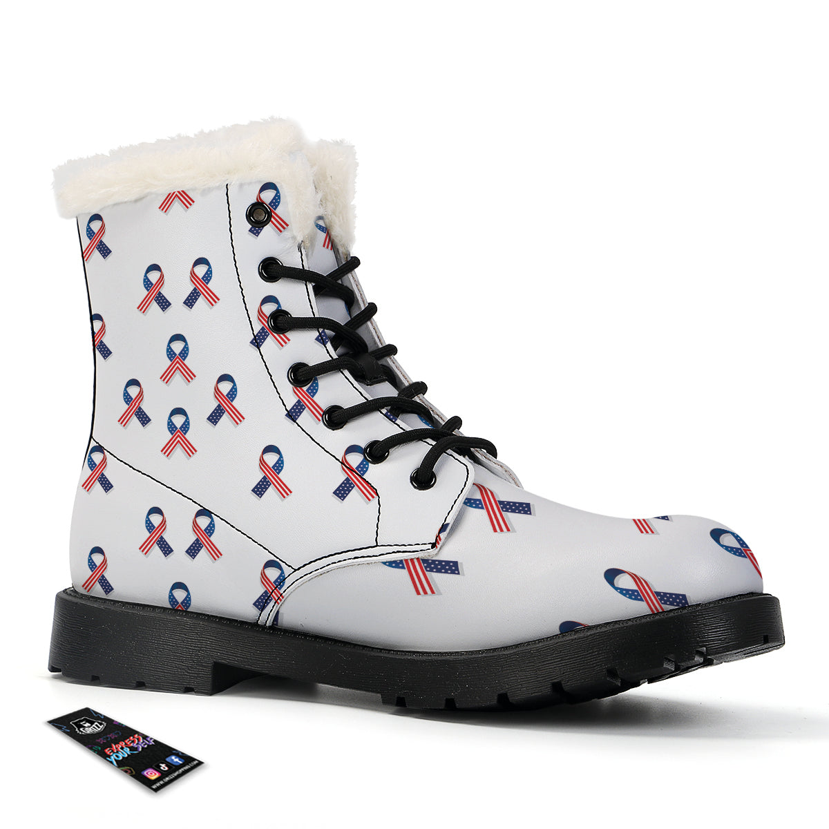 Ribbon American Flag Print Pattern Winter Boots-grizzshop
