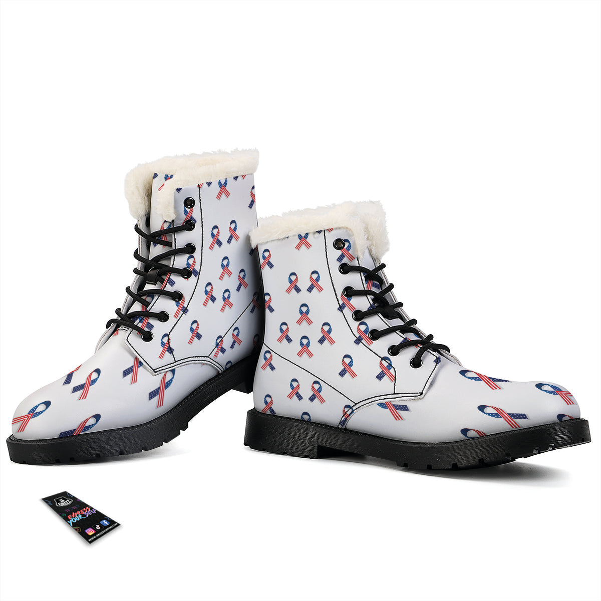 Ribbon American Flag Print Pattern Winter Boots-grizzshop