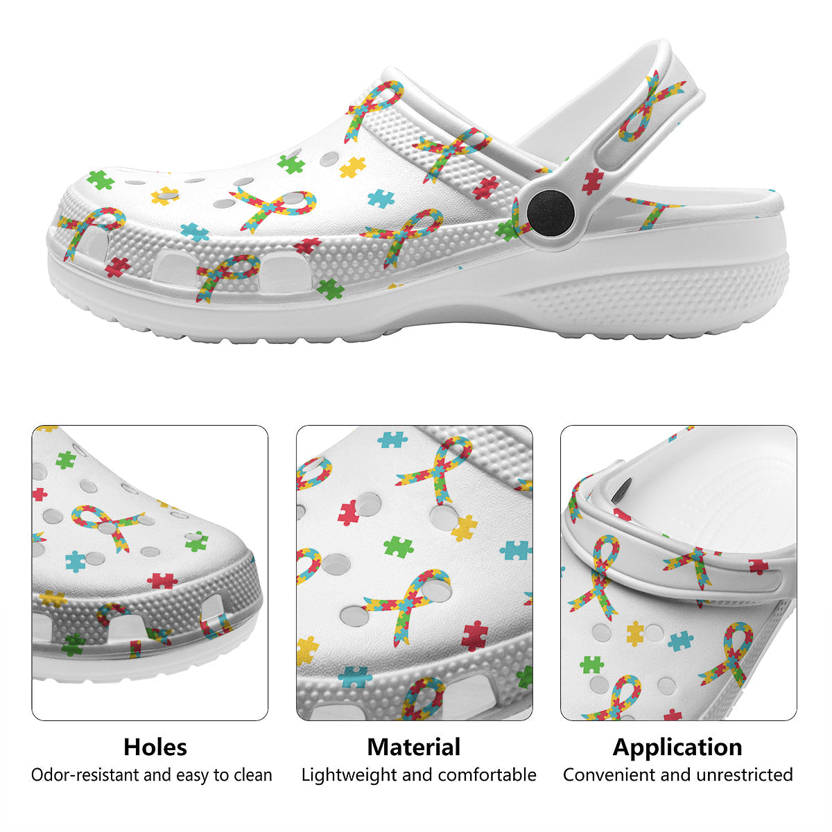 Ribbon Autism Awareness Print Pattern Clog-grizzshop