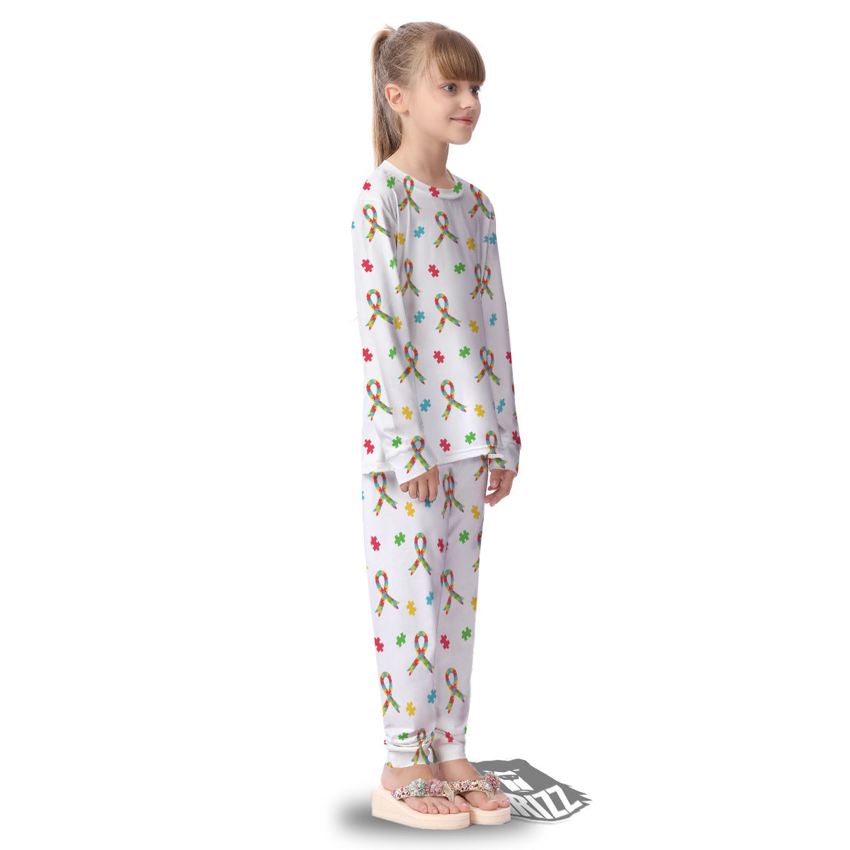 Ribbon Autism Awareness Print Pattern Kid's Pajamas-grizzshop