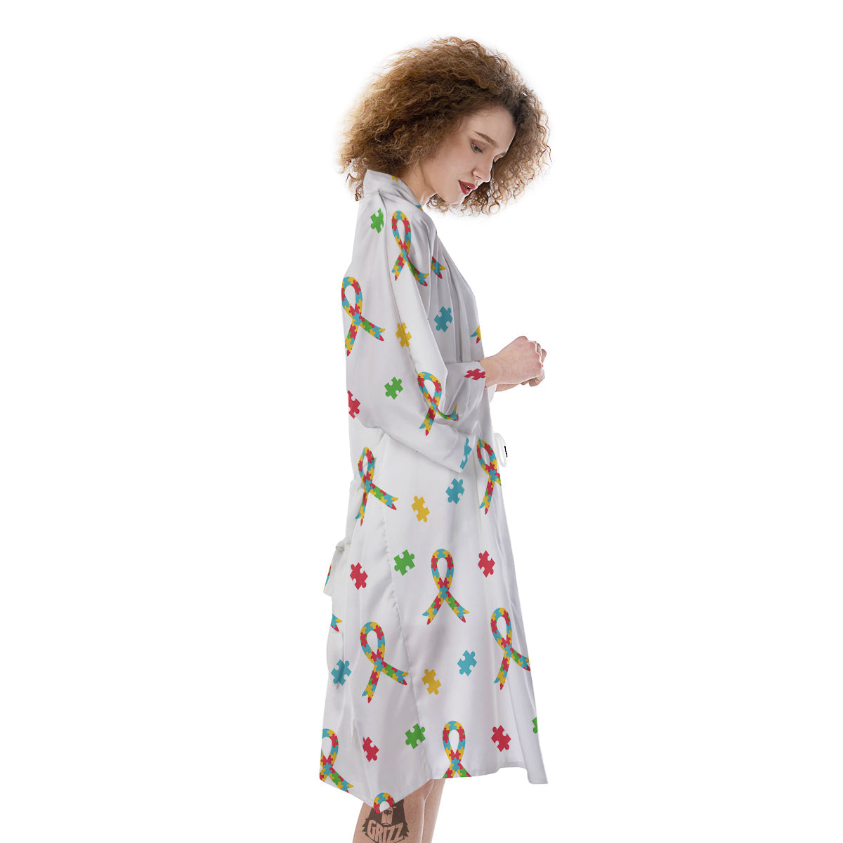 Ribbon Autism Awareness Print Pattern Kimono-grizzshop