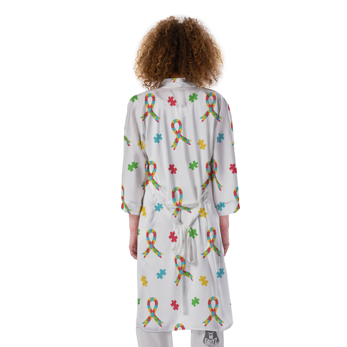 Ribbon Autism Awareness Print Pattern Kimono-grizzshop