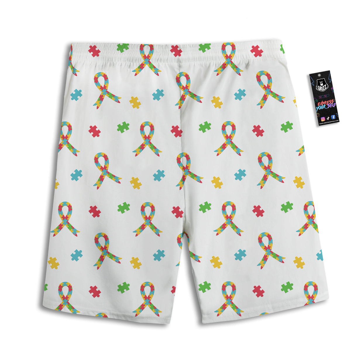 Ribbon Autism Awareness Print Pattern Men's Athletic Shorts