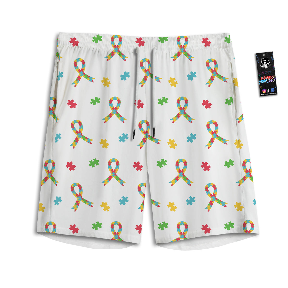 Ribbon Autism Awareness Print Pattern Men's Athletic Shorts