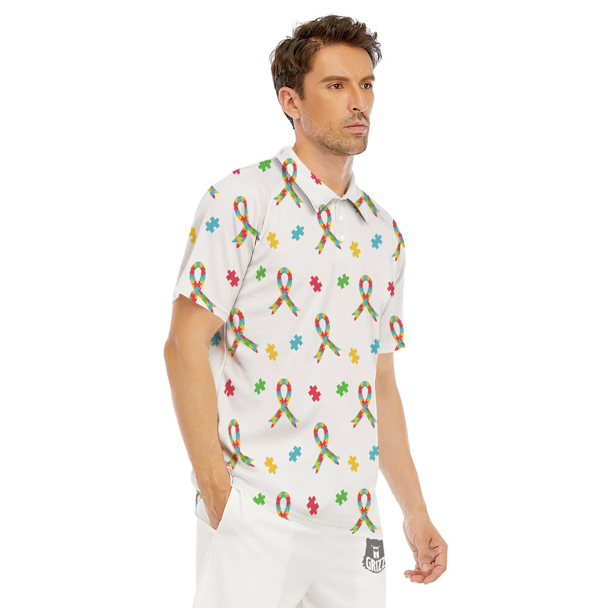 Ribbon Autism Awareness Print Pattern Men's Golf Shirts-grizzshop