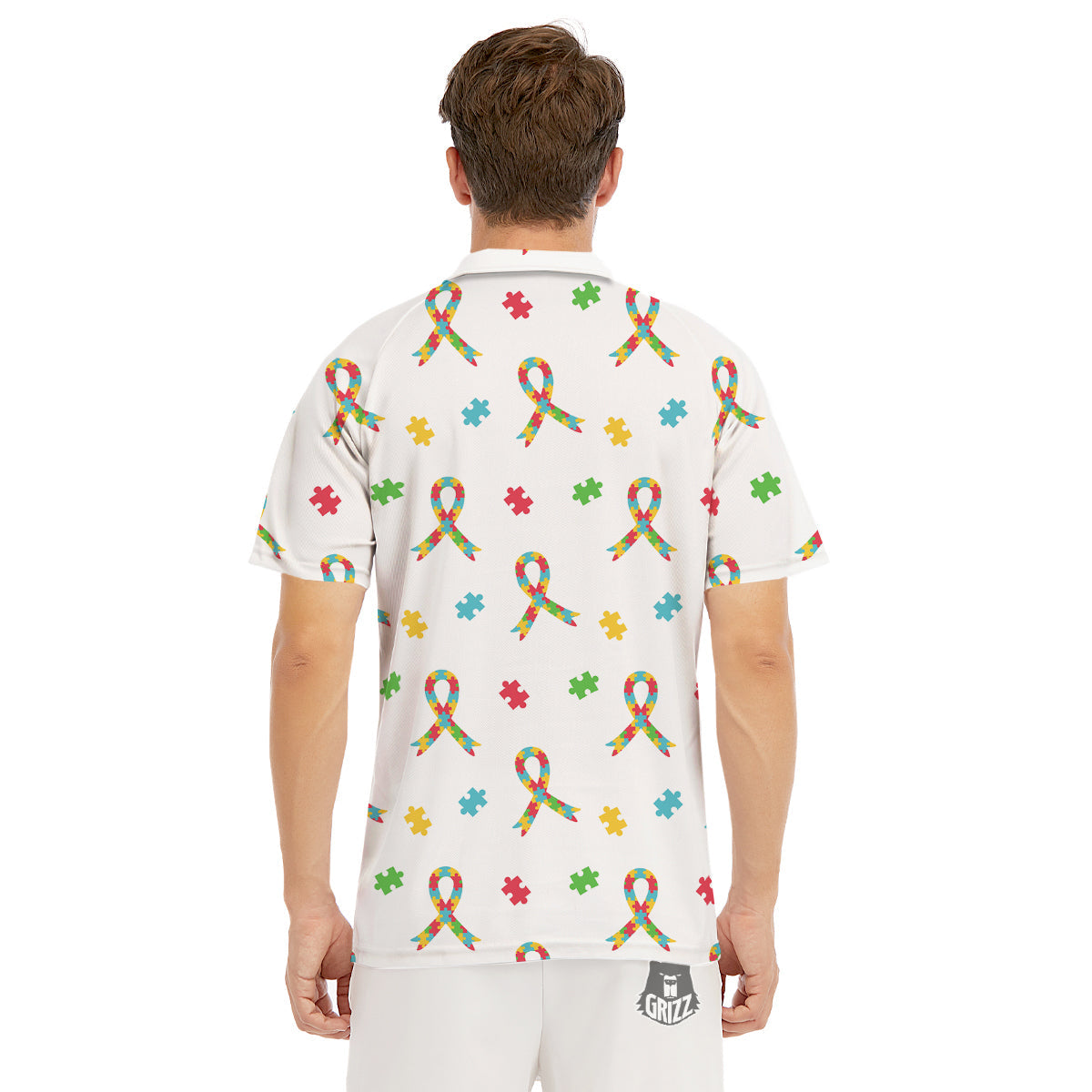 Ribbon Autism Awareness Print Pattern Men's Golf Shirts-grizzshop