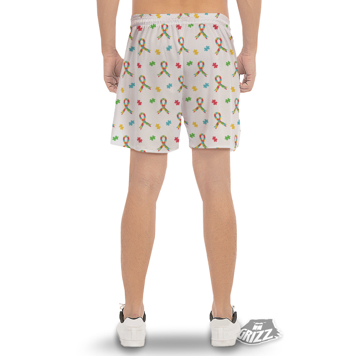 Ribbon Autism Awareness Print Pattern Men's Gym Shorts-grizzshop