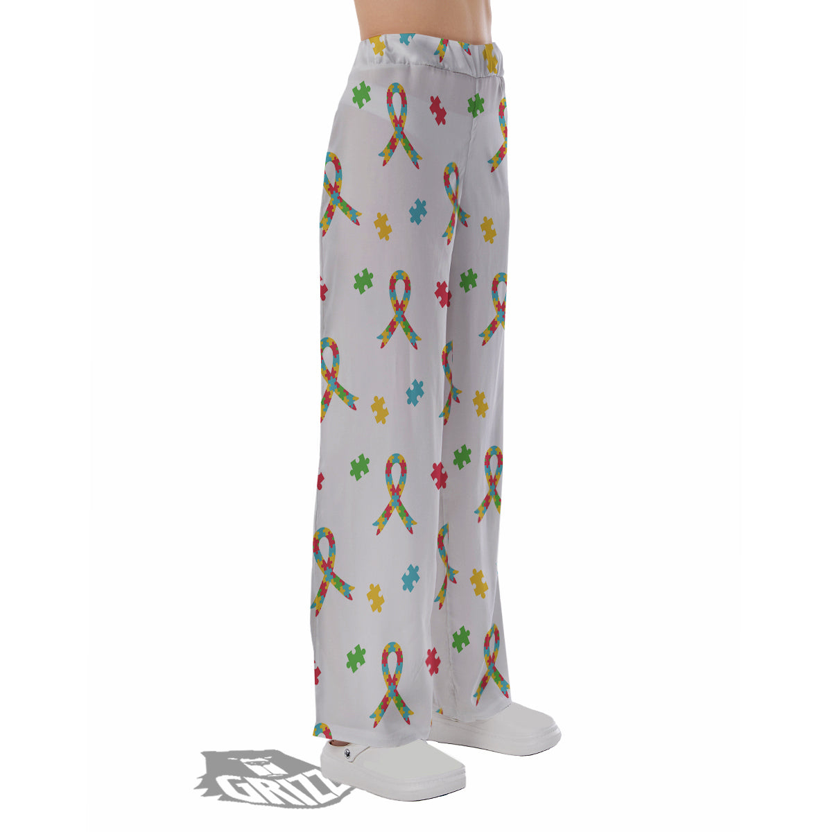 Ribbon Autism Awareness Print Pattern Pajama Pants-grizzshop
