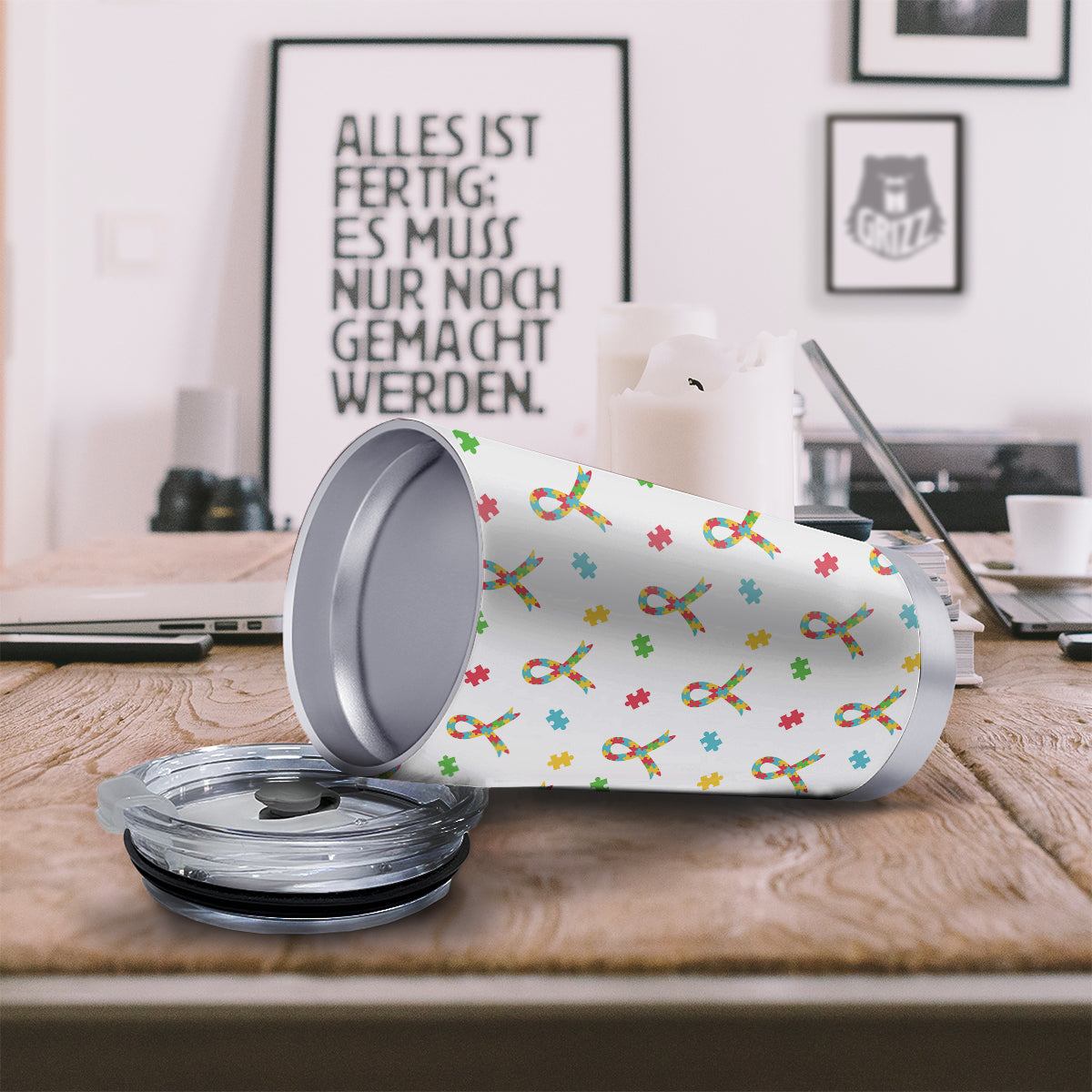 Ribbon Autism Awareness Print Pattern Tumbler-grizzshop