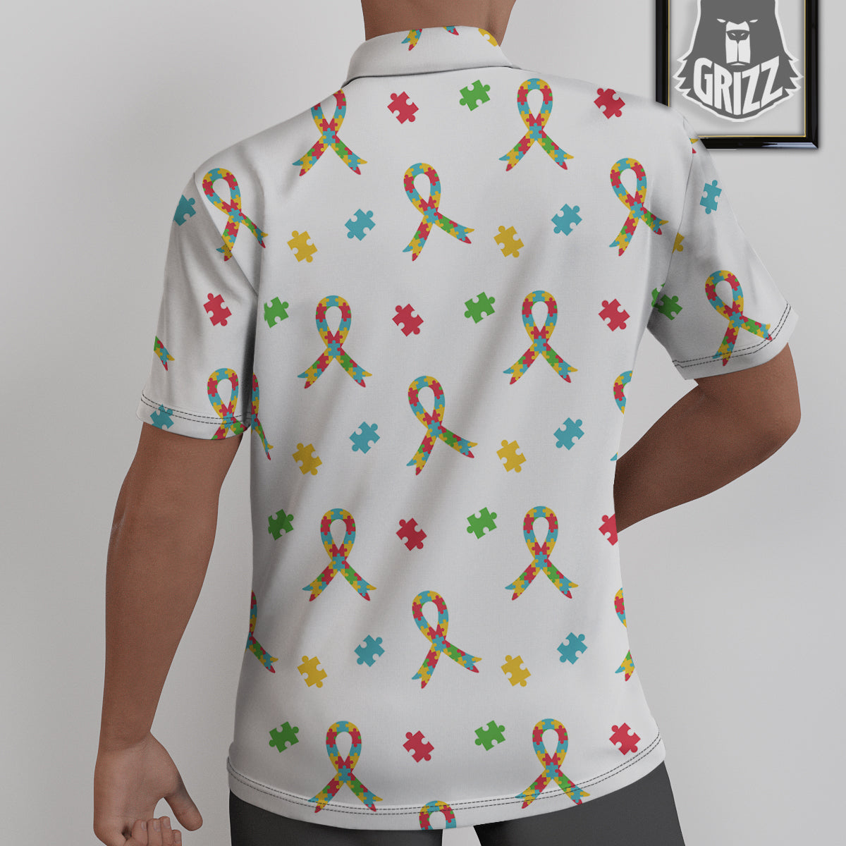 Ribbon Autism Awareness Print Pattern Untucked Shirts-grizzshop