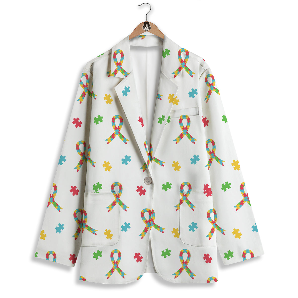 Ribbon Autism Awareness Print Pattern Women's Blazer-grizzshop