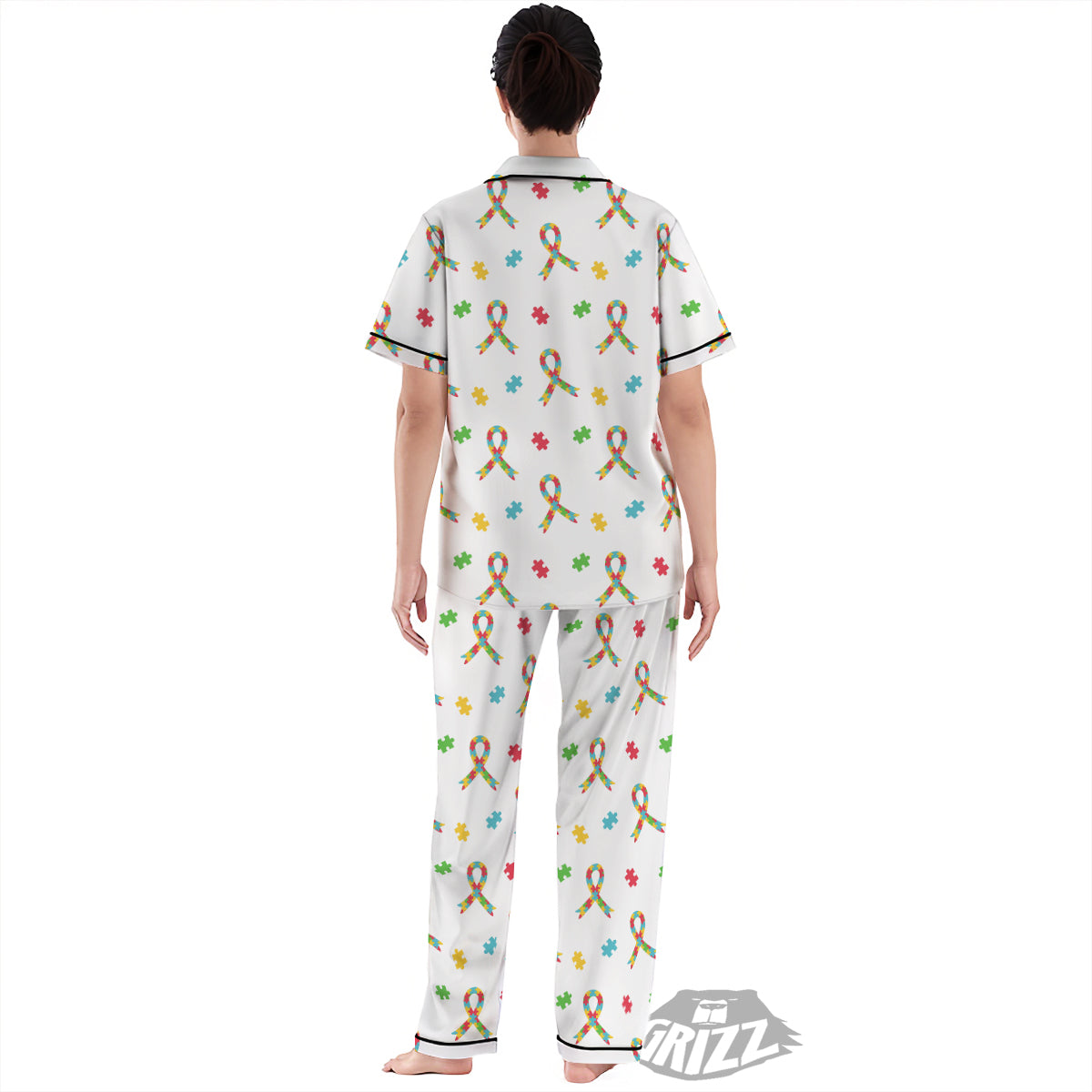 Ribbon Autism Awareness Print Pattern Women's Pajamas Set-grizzshop