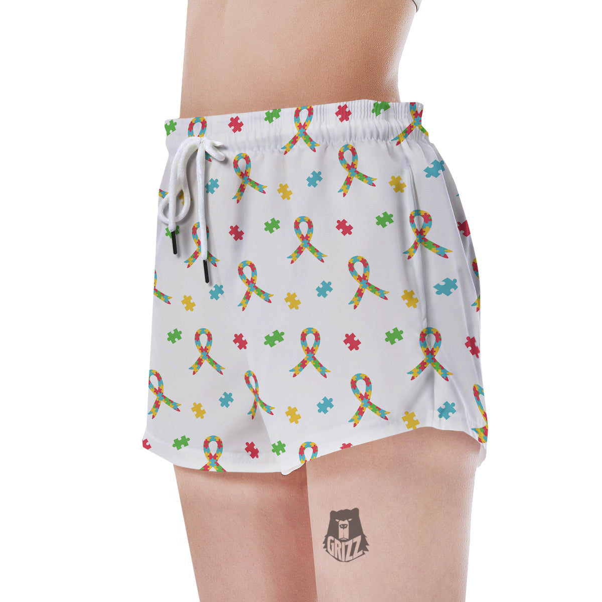 Ribbon Autism Awareness Print Pattern Women's Shorts-grizzshop