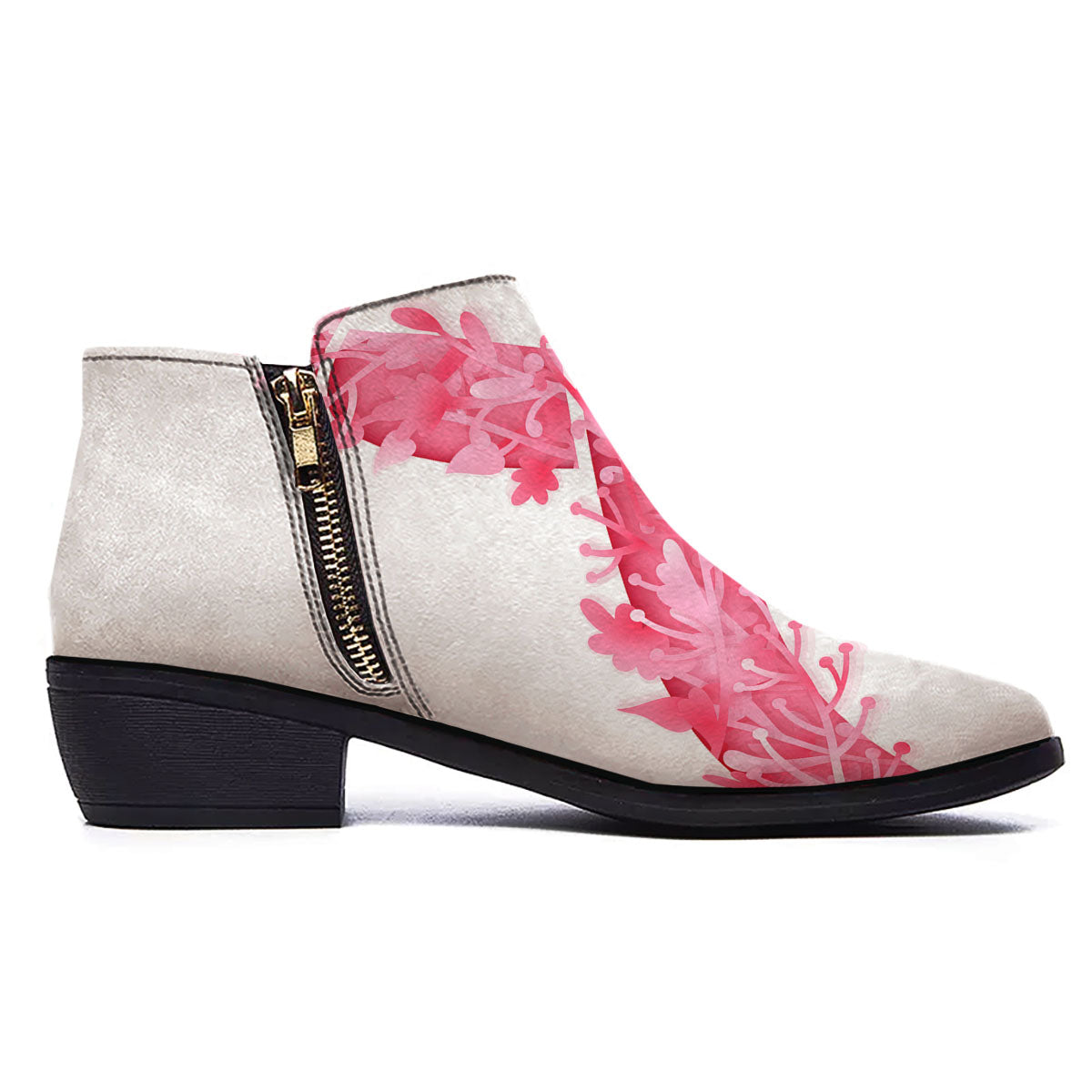 Ribbon Flower Pink Breast Cancer Print Ankle Boots-grizzshop