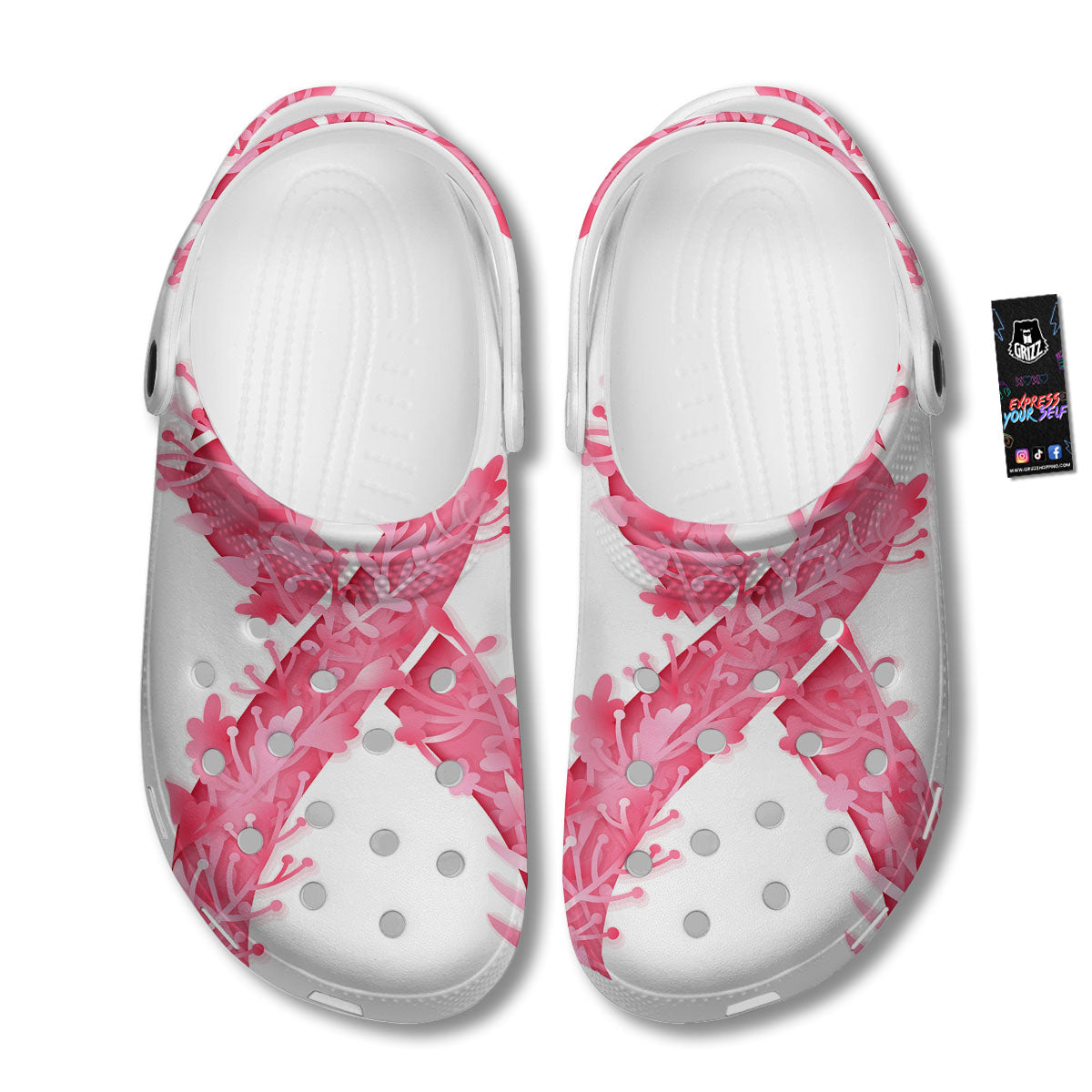 Ribbon Flower Pink Breast Cancer Print Clog-grizzshop