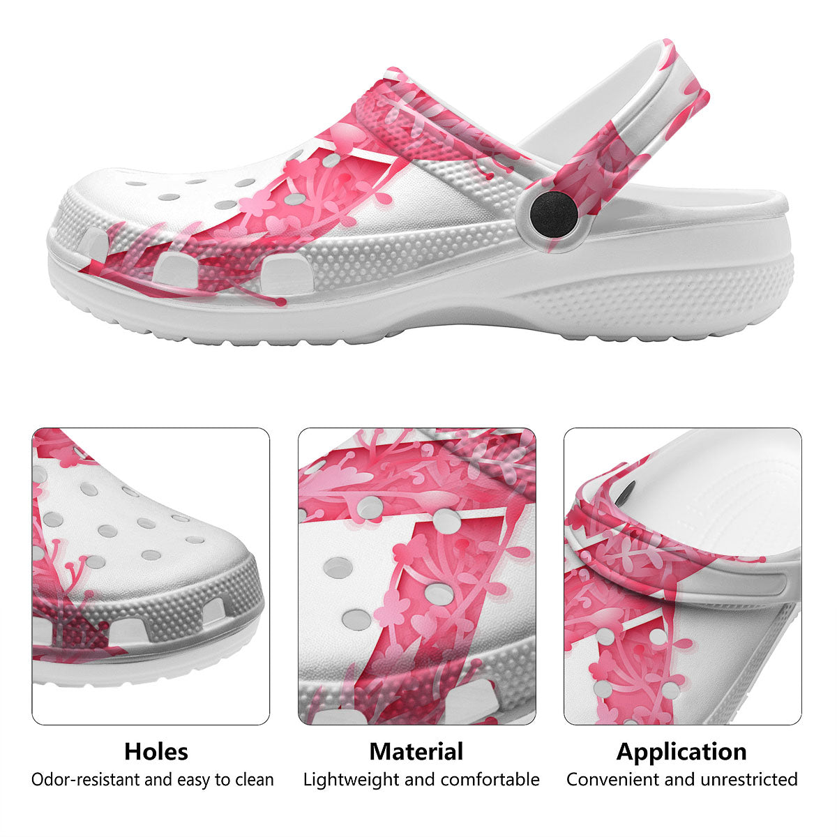 Ribbon Flower Pink Breast Cancer Print Clog-grizzshop