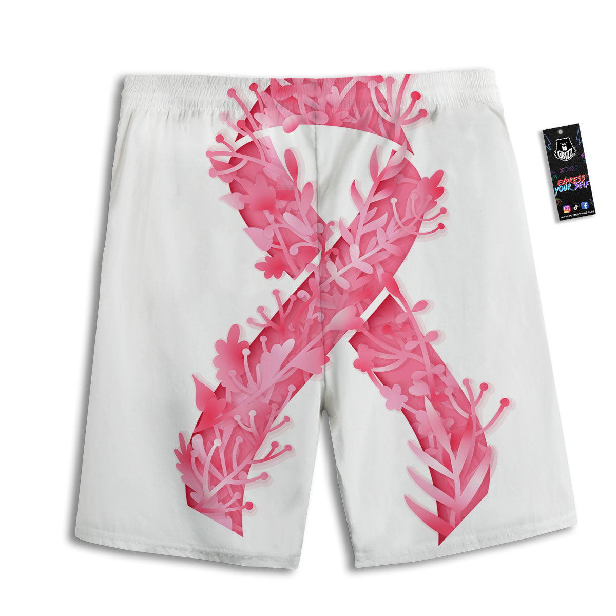 Ribbon Flower Pink Breast Cancer Print Men's Athletic Shorts