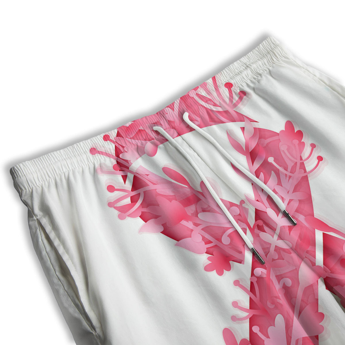 Ribbon Flower Pink Breast Cancer Print Men's Athletic Shorts