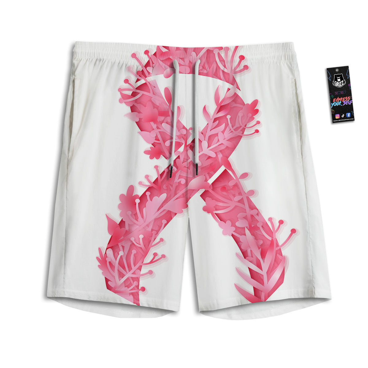 Ribbon Flower Pink Breast Cancer Print Men's Athletic Shorts