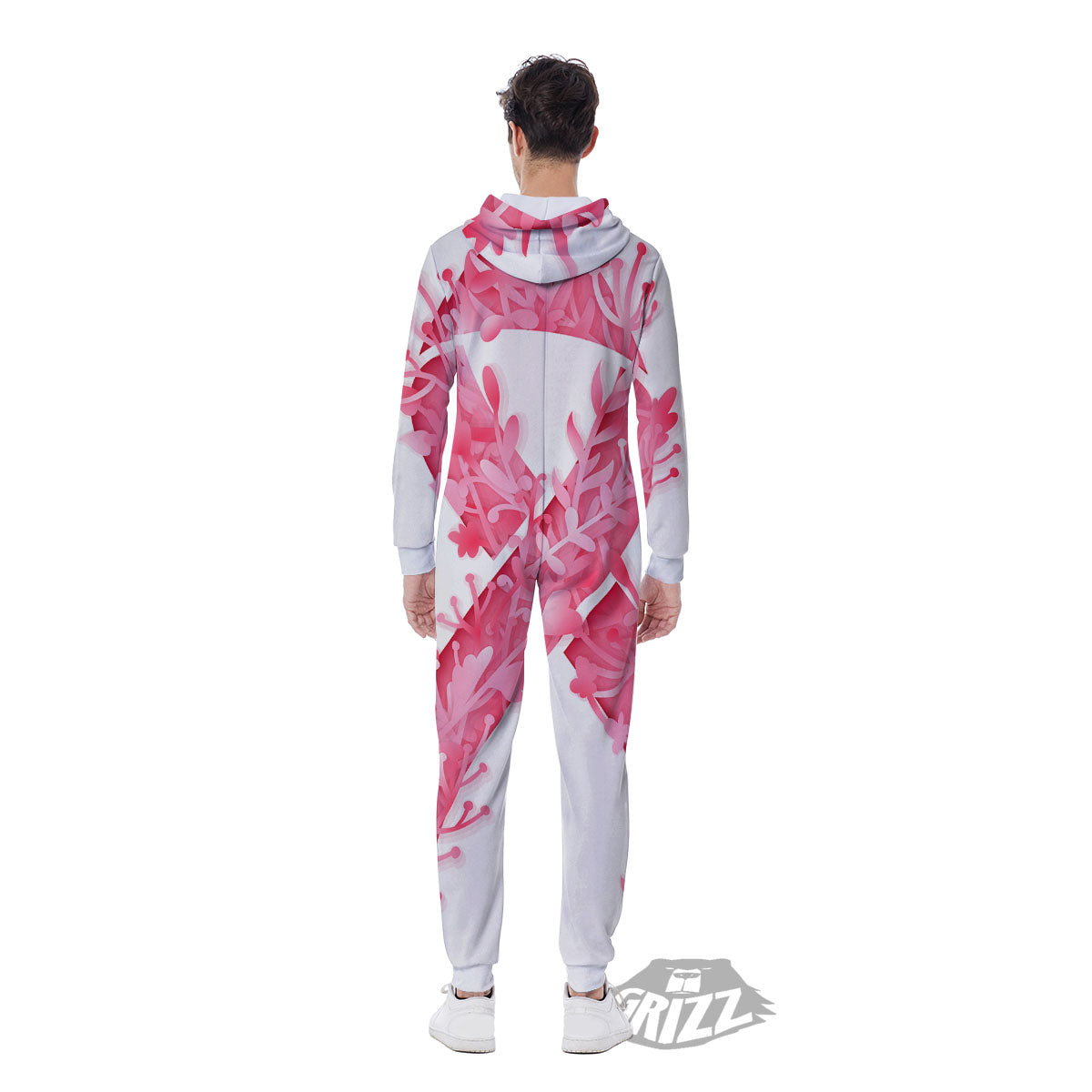 Ribbon Flower Pink Breast Cancer Print Men's Jumpsuit-grizzshop