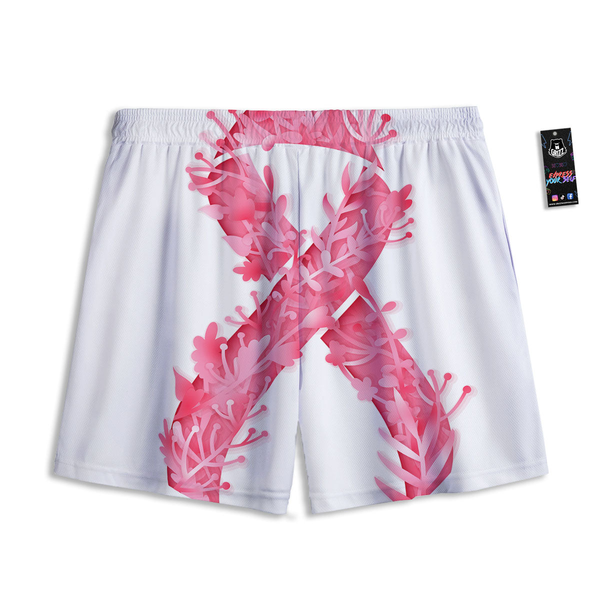 Ribbon Flower Pink Breast Cancer Print Mesh Shorts