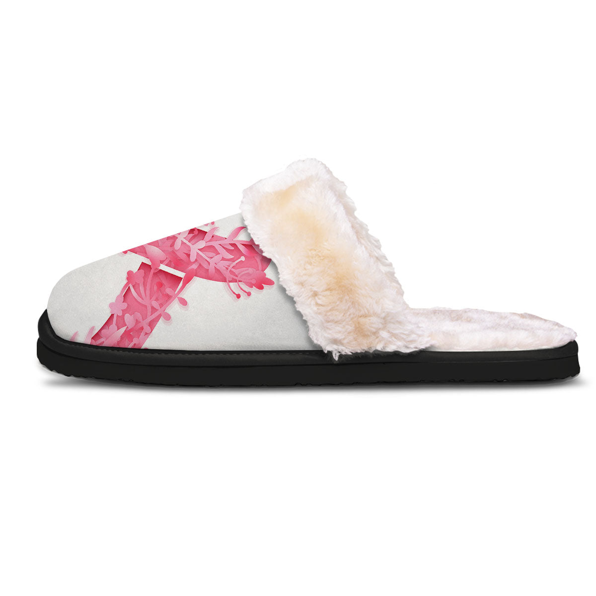 Ribbon Flower Pink Breast Cancer Print Slippers-grizzshop
