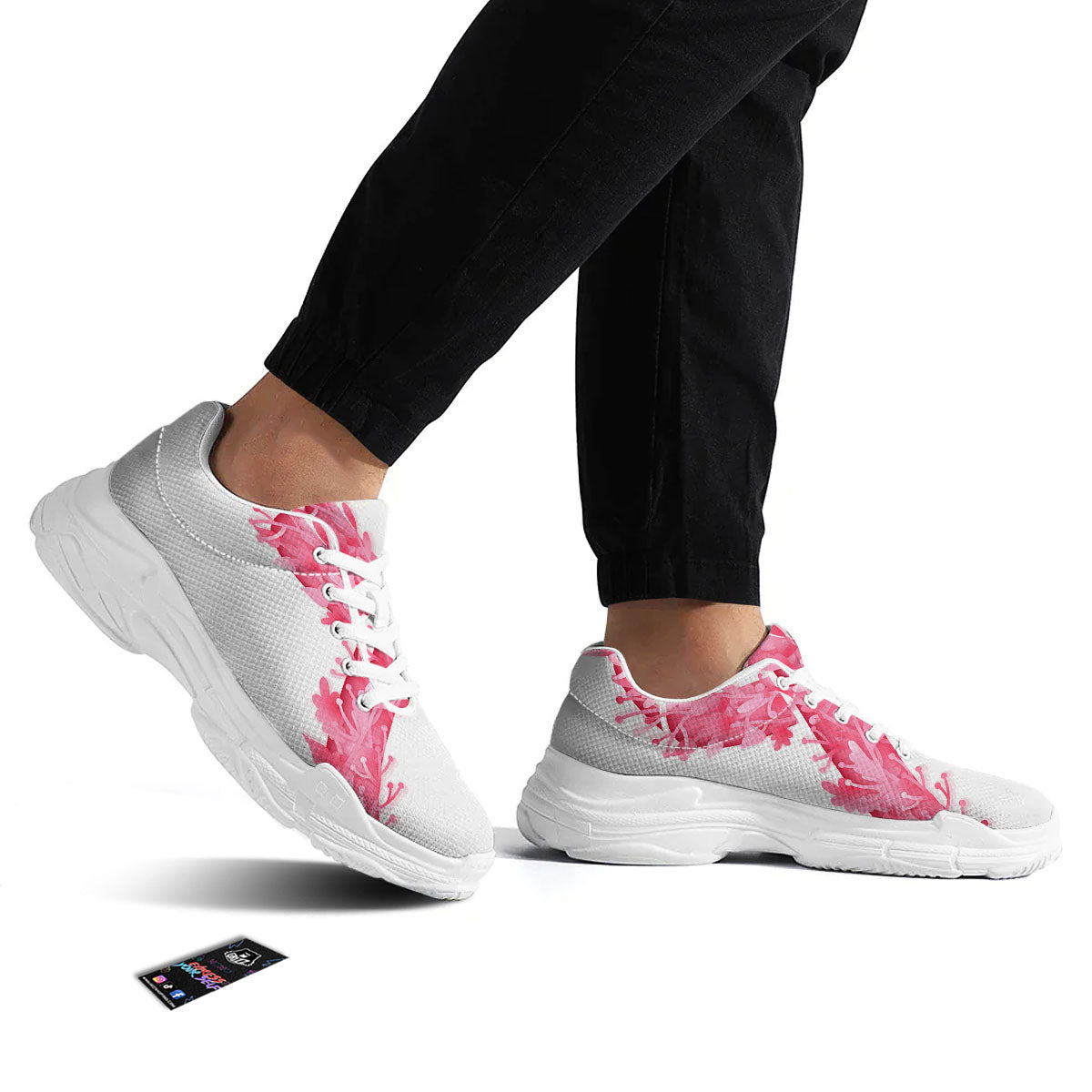 Ribbon Flower Pink Breast Cancer Print White Chunky Shoes-grizzshop