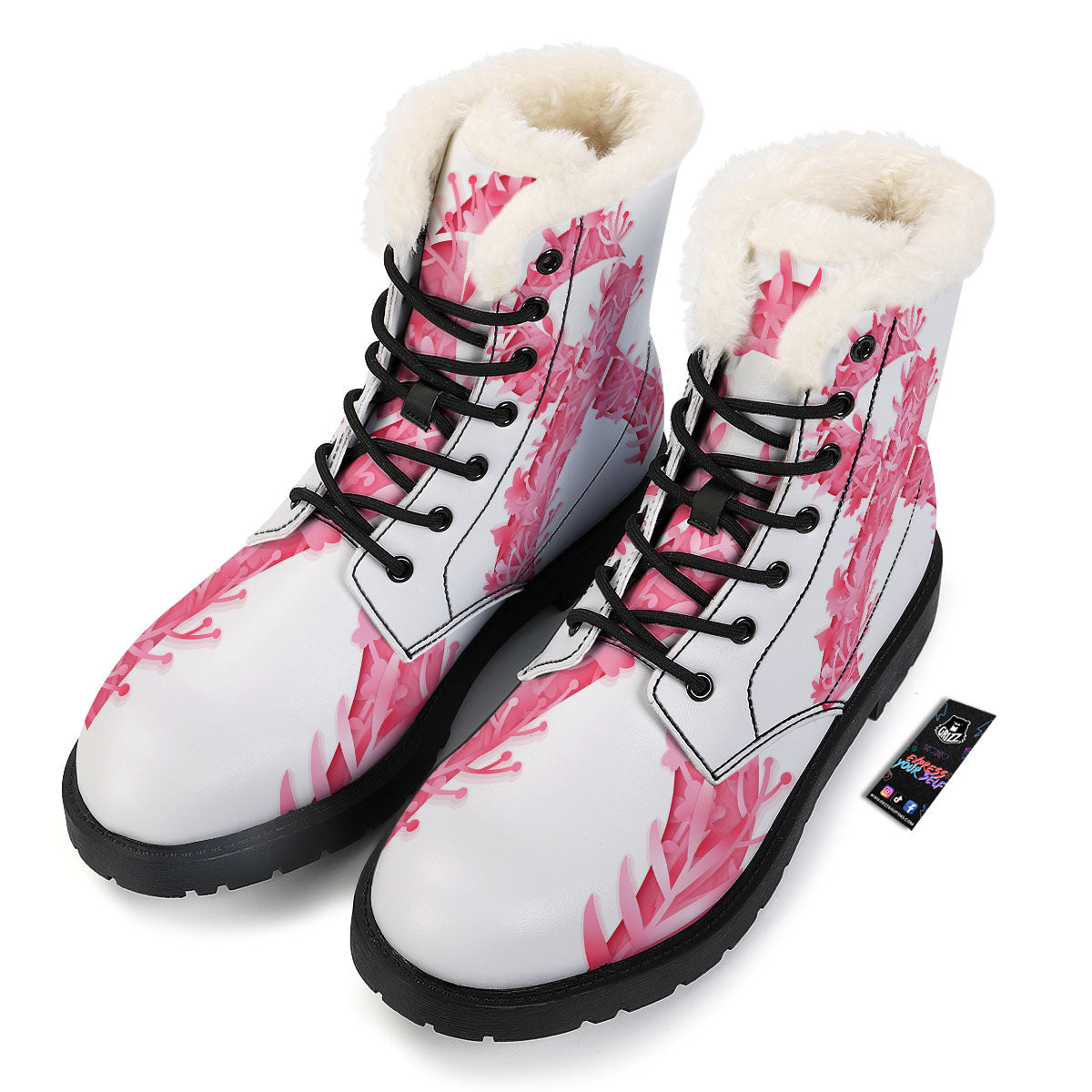 Ribbon Flower Pink Breast Cancer Print Winter Boots-grizzshop
