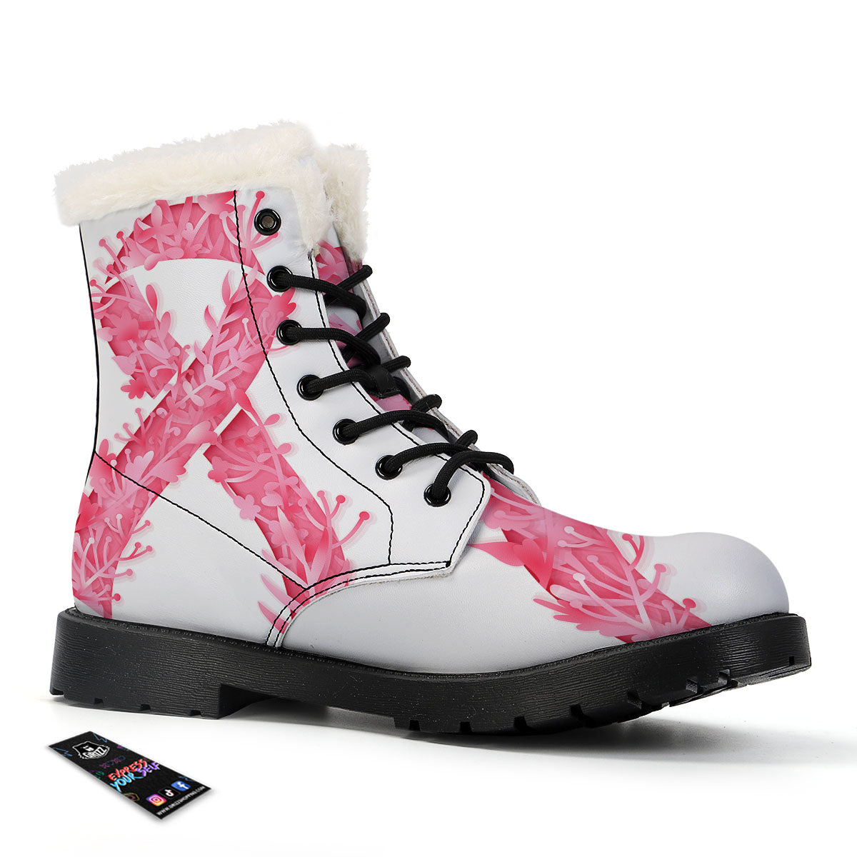 Ribbon Flower Pink Breast Cancer Print Winter Boots-grizzshop