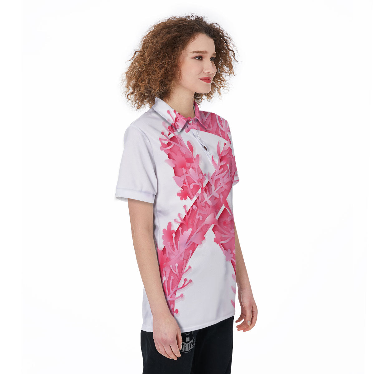 Ribbon Flower Pink Breast Cancer Print Women's Golf Shirts-grizzshop