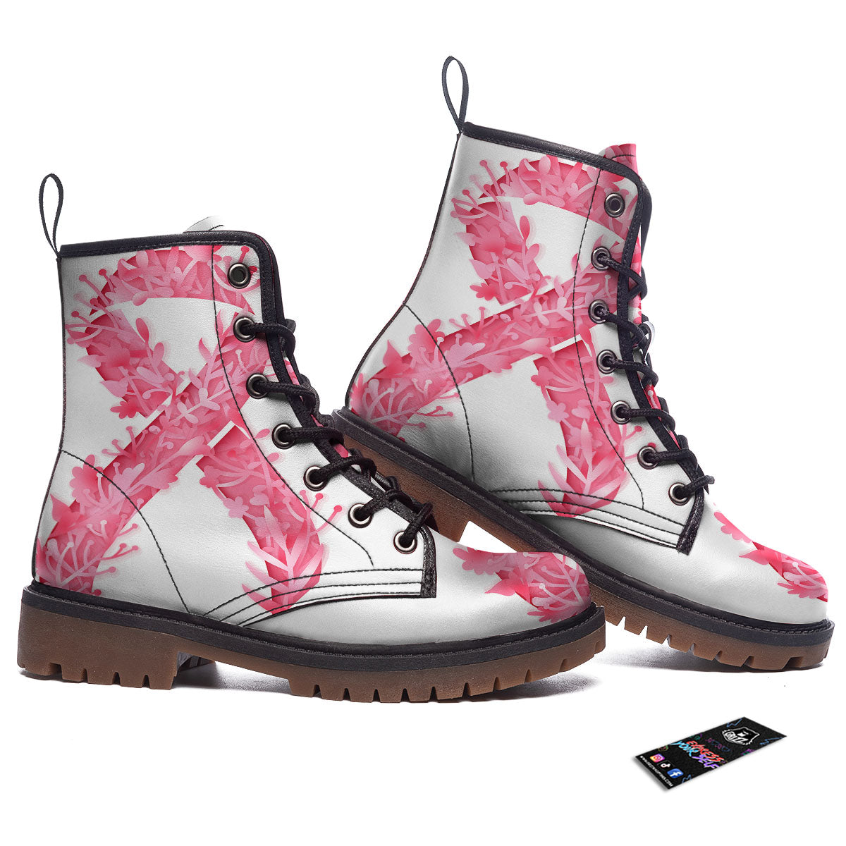 Ribbon Flower Pink Breast Cancer Print Work Boots-grizzshop