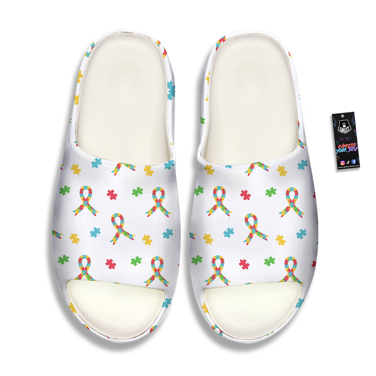Ribbon Autism Awareness Print Pattern Sandals-grizzshop