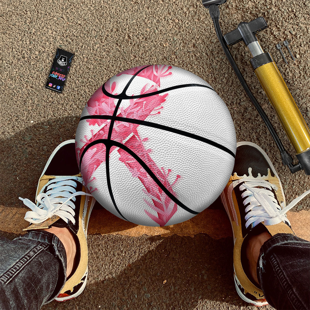 Ribbon Flower Pink Breast Cancer Print Basketball