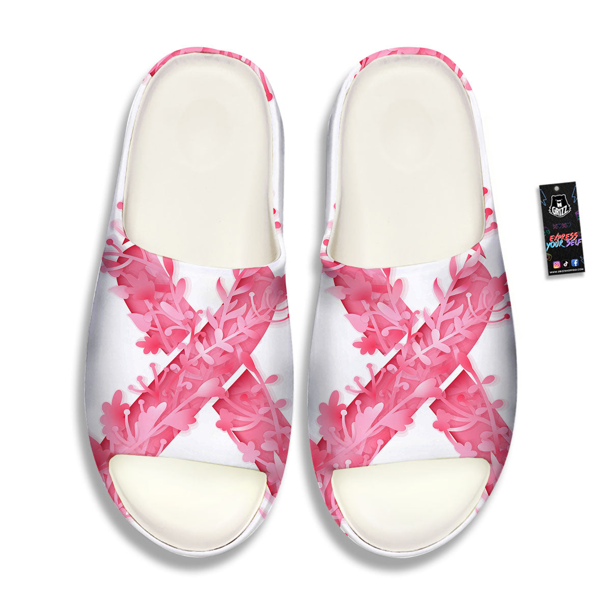 Ribbon Flower Pink Breast Cancer Print Sandals-grizzshop
