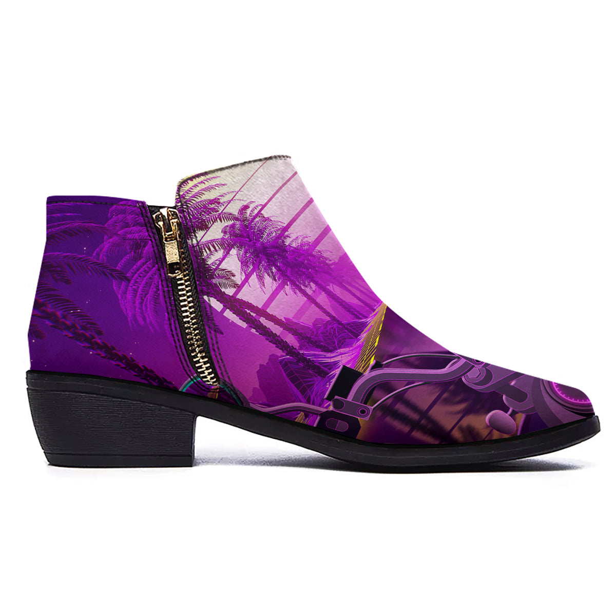 Riding Motorcycle Retro Purple Print Ankle Boots-grizzshop