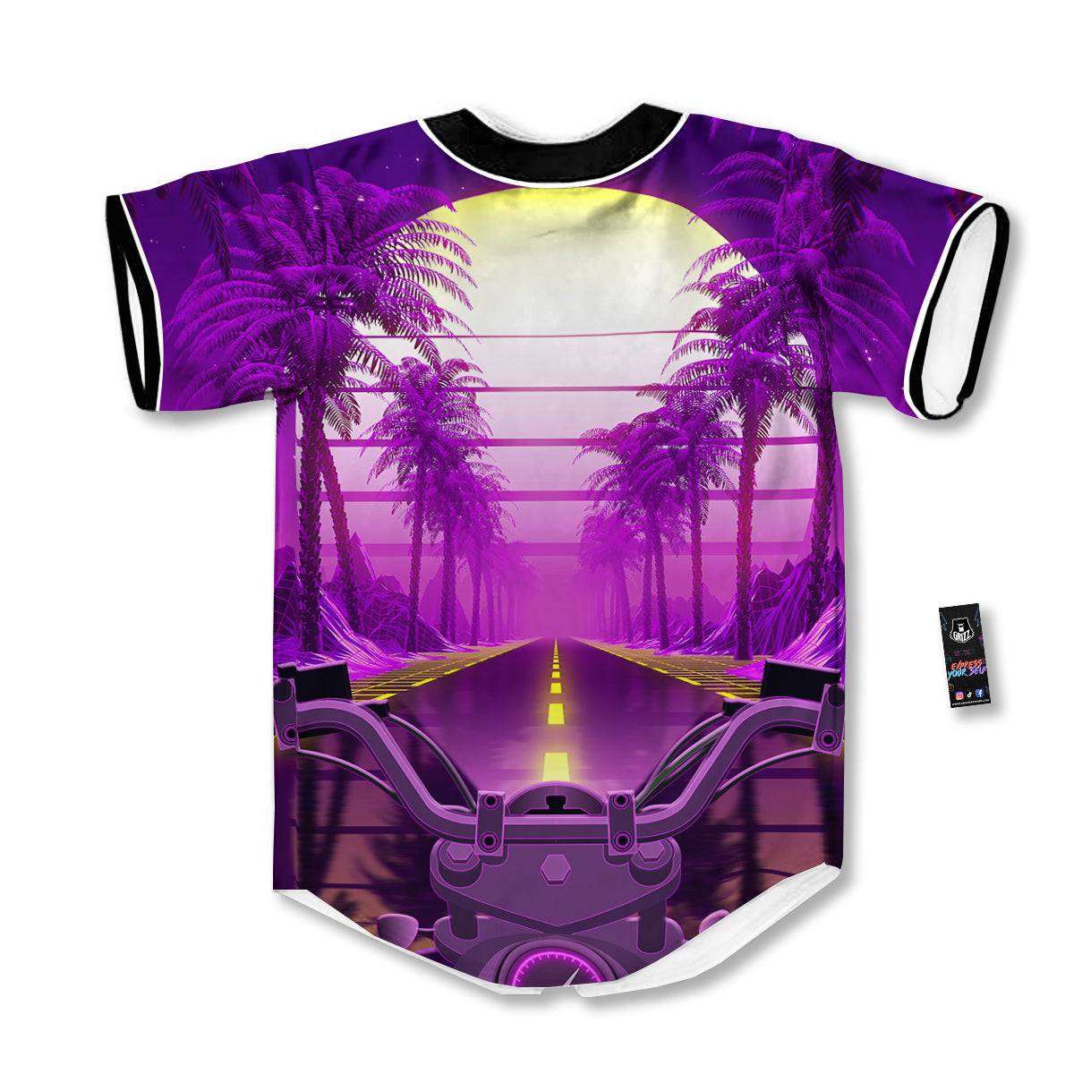 Riding Motorcycle Retro Purple Print Baseball Jersey-grizzshop