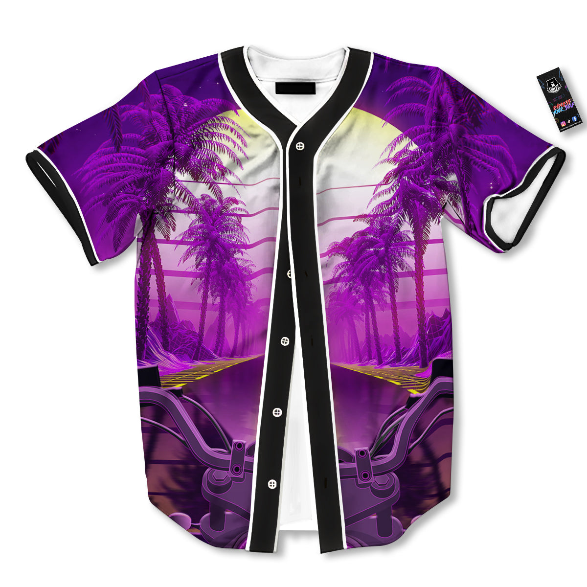 Riding Motorcycle Retro Purple Print Baseball Jersey-grizzshop