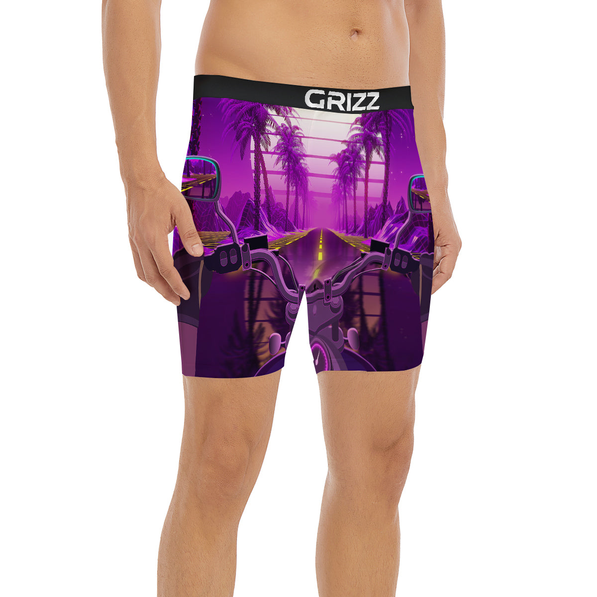 Riding Motorcycle Retro Purple Print Boxer Briefs-grizzshop
