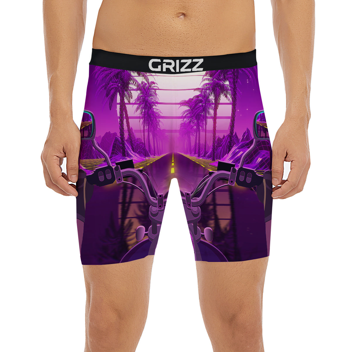 Riding Motorcycle Retro Purple Print Boxer Briefs-grizzshop