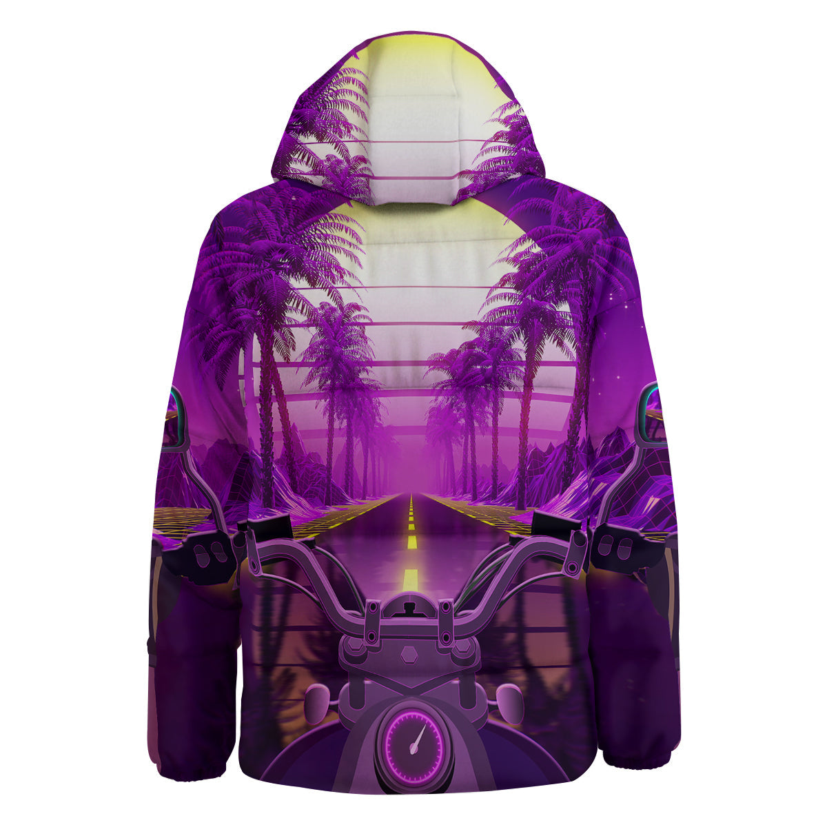 Riding Motorcycle Retro Purple Print Down Jacket-grizzshop