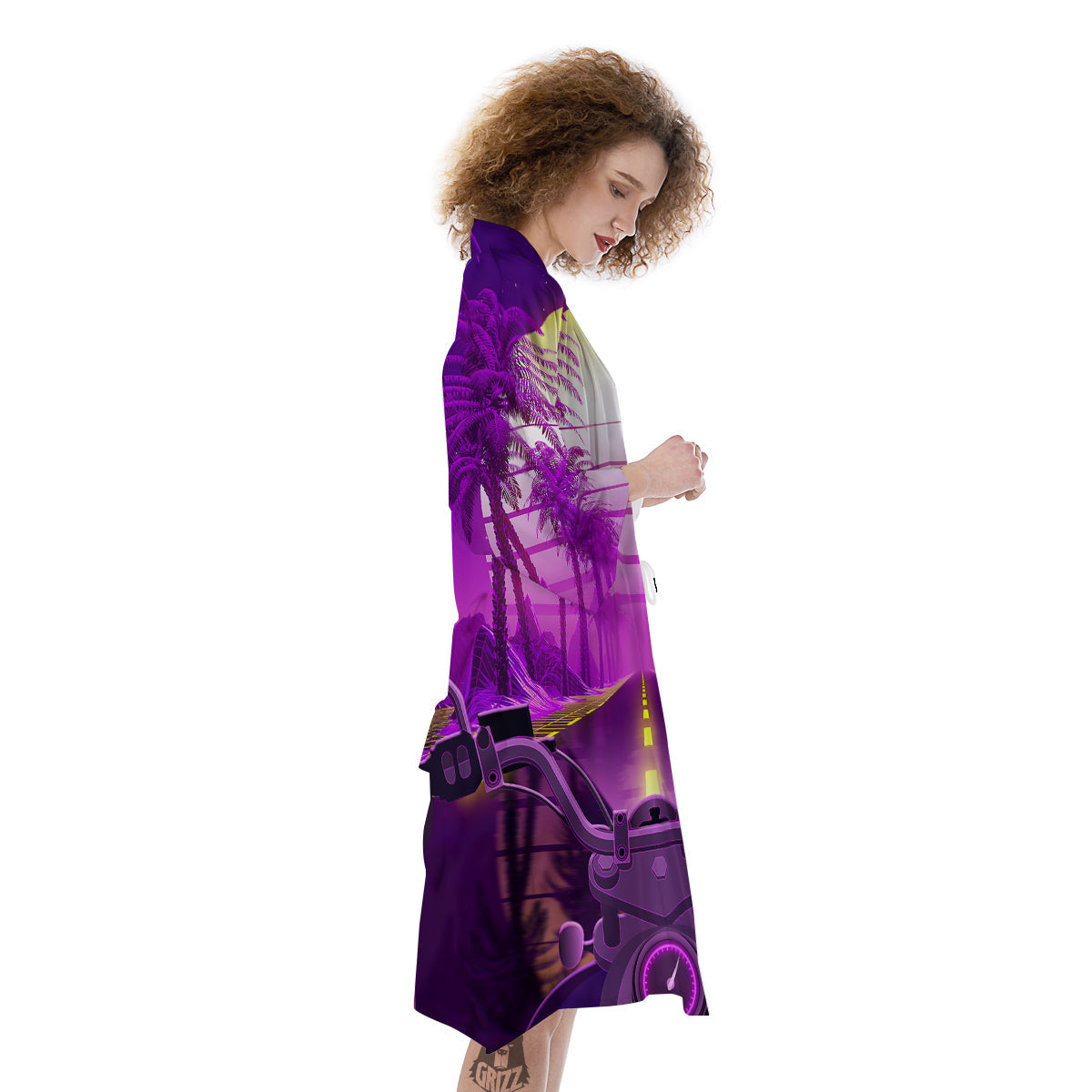 Riding Motorcycle Retro Purple Print Kimono-grizzshop