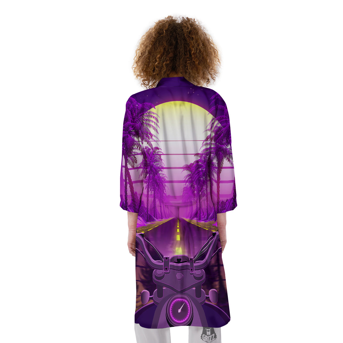 Riding Motorcycle Retro Purple Print Kimono-grizzshop