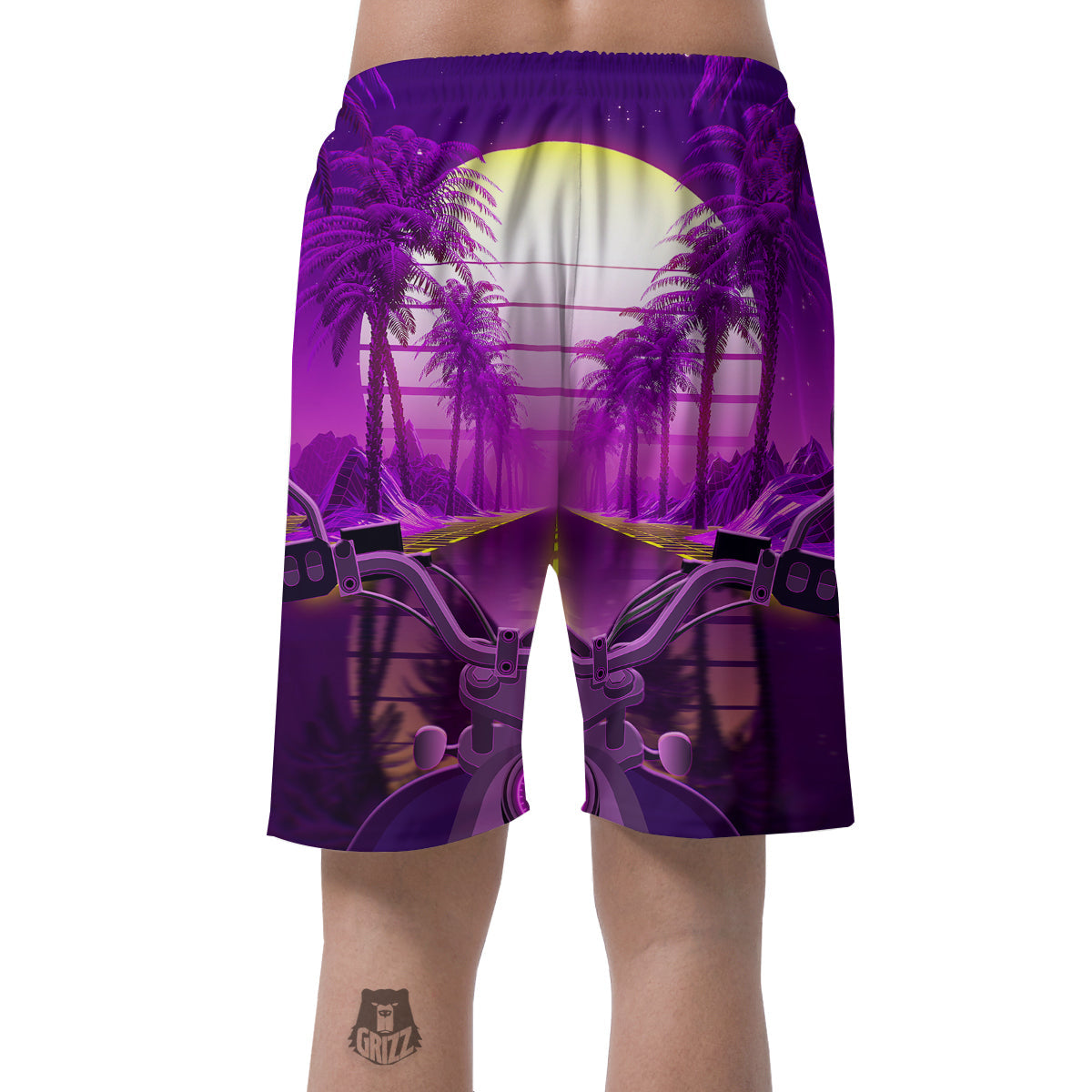 Riding Motorcycle Retro Purple Print Men's Shorts-grizzshop