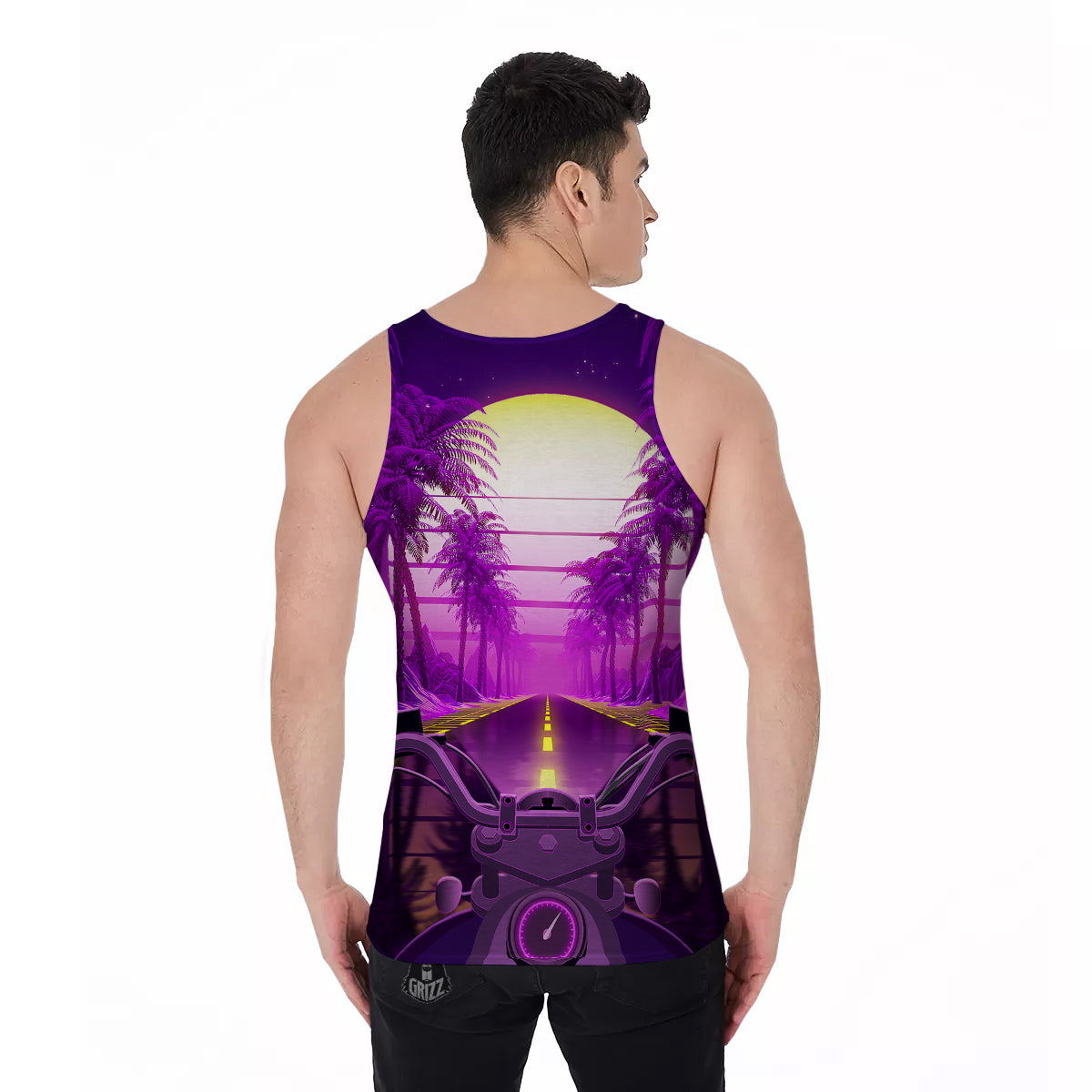 Riding Motorcycle Retro Purple Print Men's Tank Top-grizzshop