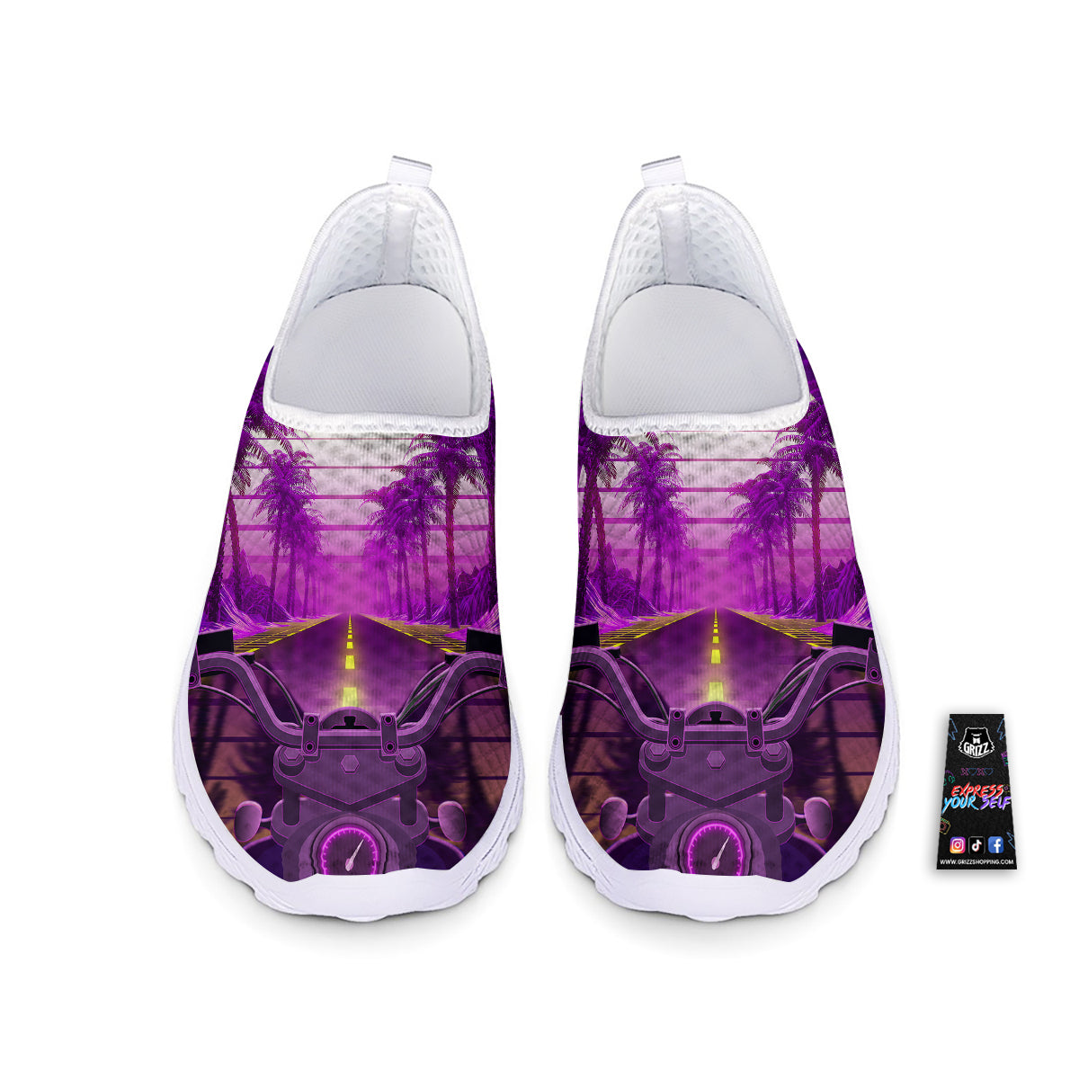 Riding Motorcycle Retro Purple Print Nurse Shoes-grizzshop
