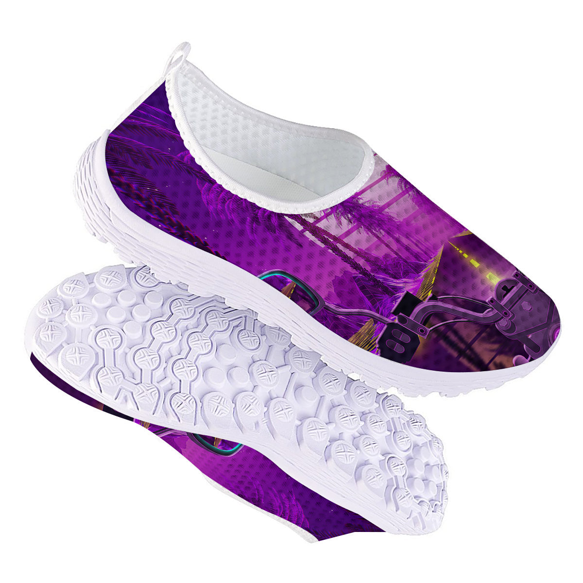 Riding Motorcycle Retro Purple Print Nurse Shoes-grizzshop