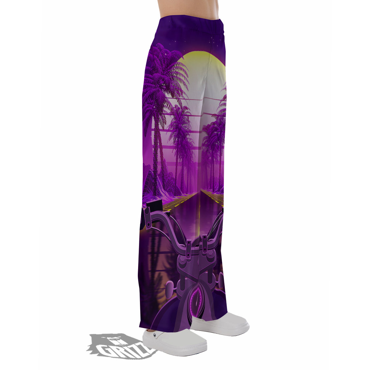 Riding Motorcycle Retro Purple Print Pajama Pants-grizzshop