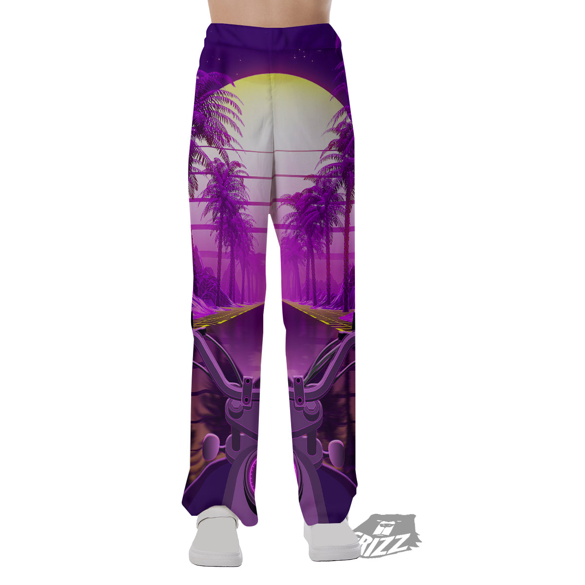 Riding Motorcycle Retro Purple Print Pajama Pants-grizzshop