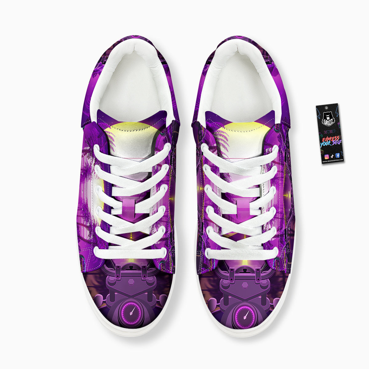 Riding Motorcycle Retro Purple Print Platform Shoes-grizzshop