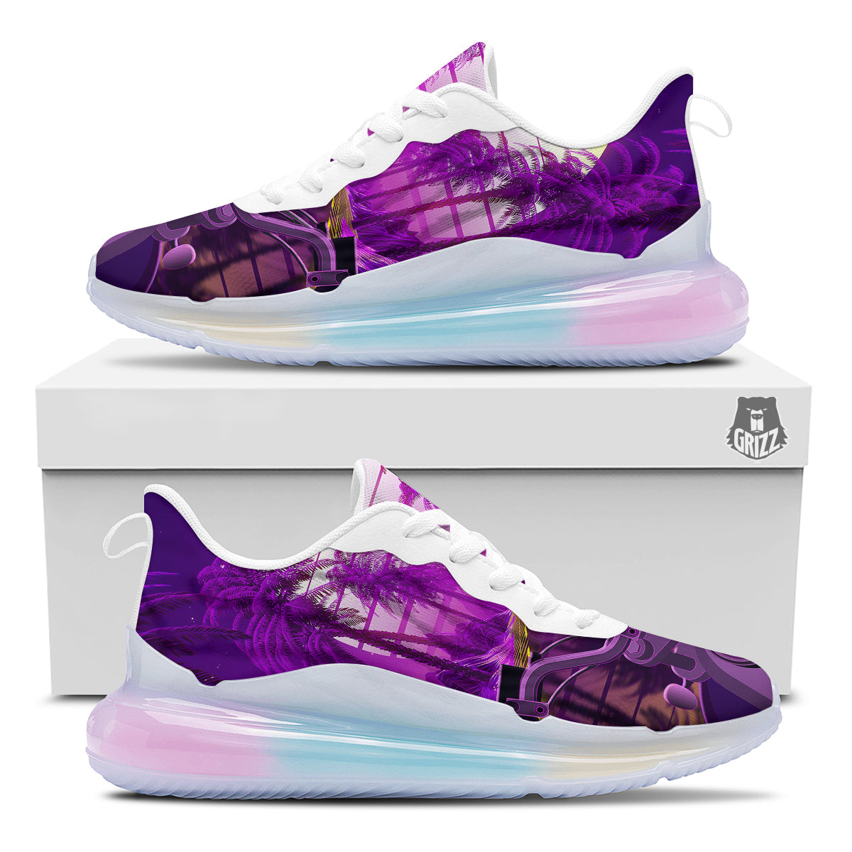 Riding Motorcycle Retro Purple Print Running Sneakers-grizzshop